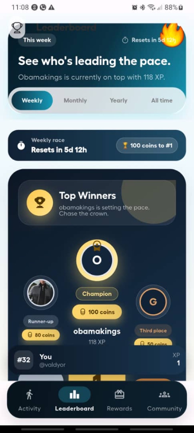 Pedivo Leaderboard screen