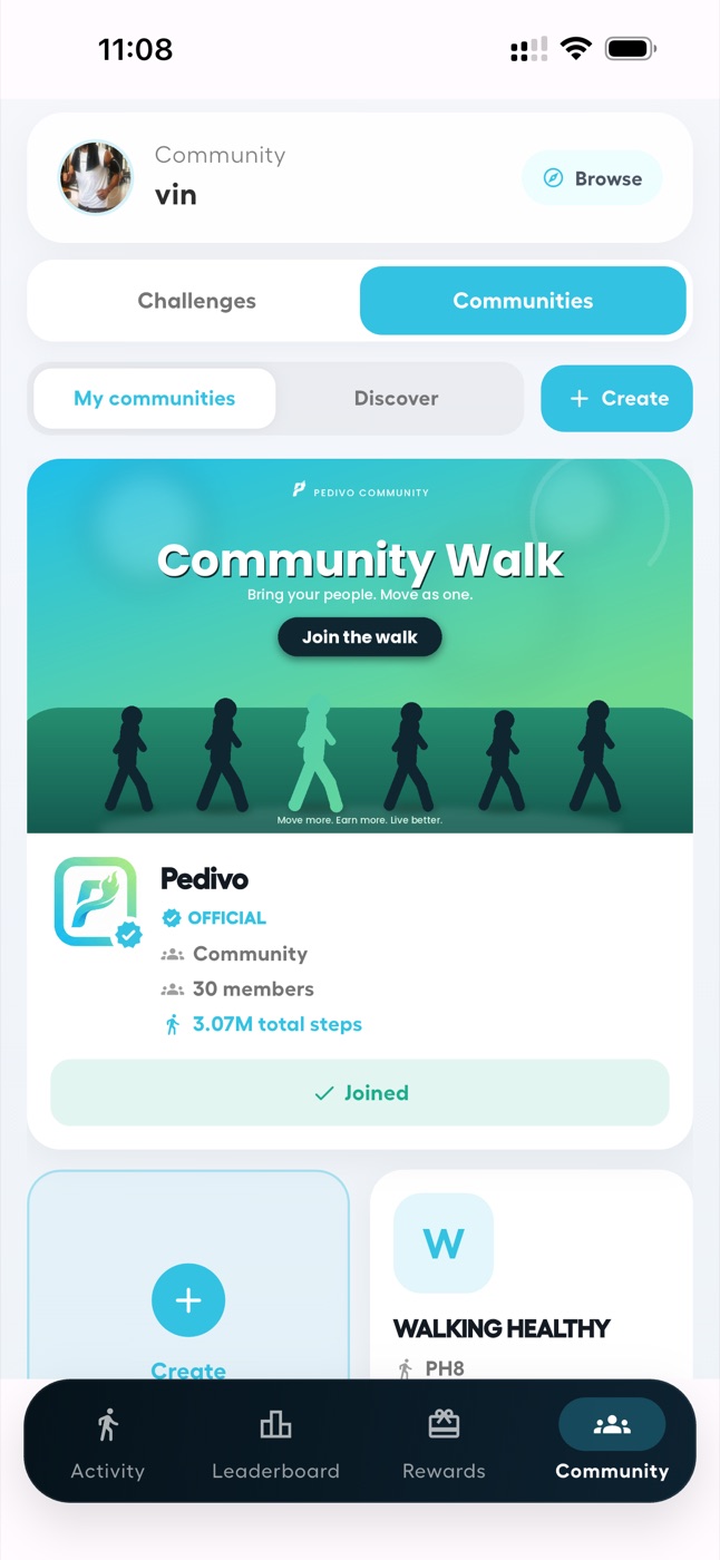 Pedivo Communities screen
